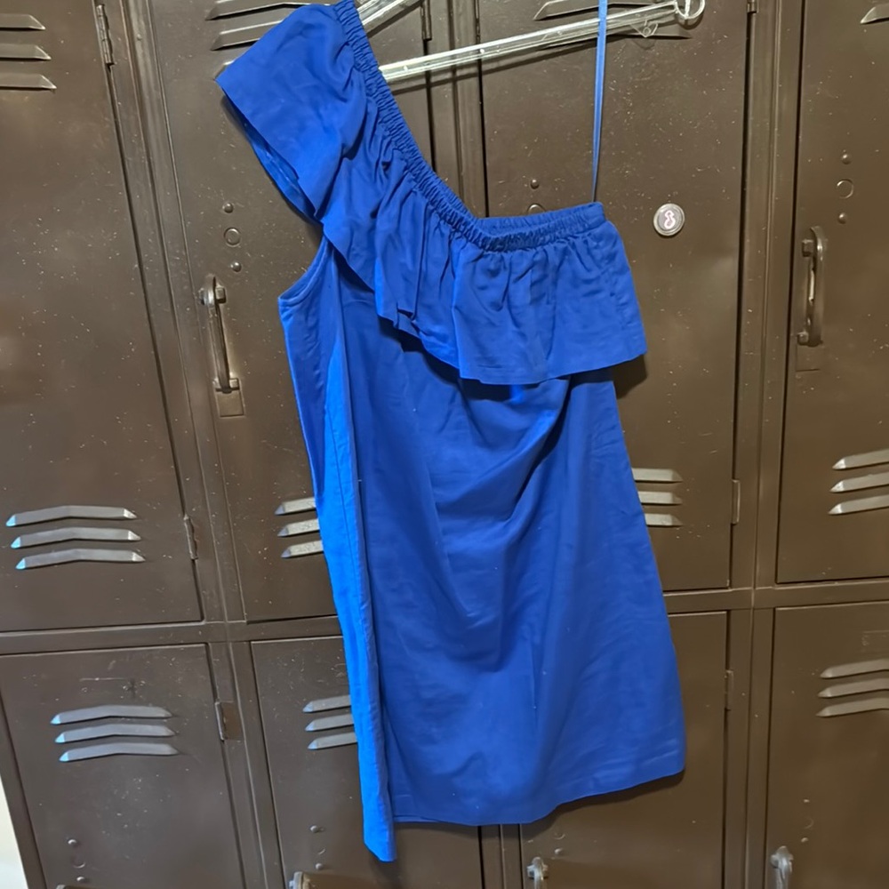 J Crew Blue One-Shoulder linen Dress sz S